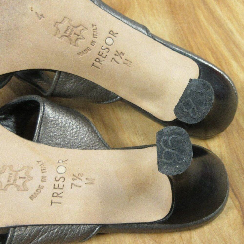BRIGHTON Tresor Grey Metallic Leather Slides Womens Size 7.5 Kitten Heel Sandals - Picture 12 of 12